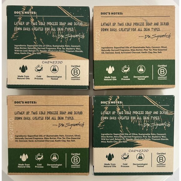 4 Bars Dr. Squatch Men's Natural Soap Snowy Pine Tar & Pine Tar New in Boxes - Picture 2 of 6